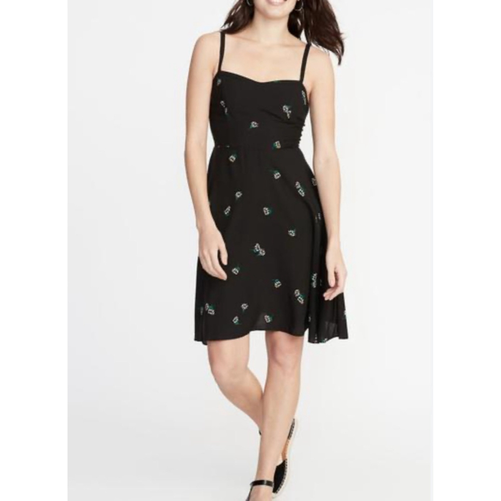 Women's Old Navy Black White Green Floral Cami Mini Dress Size L